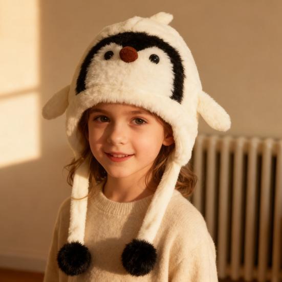 Lue til barn Pingvindesign Strikket vinterlue Fortykket Varm 2 i 1 Høst Vinter Strikkelue Konvertibel Tote Bag