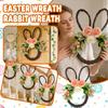 Easter Bunny Wreath Door Hanging Decoration Handmade Simulated Flower Wreath Home Front Door Decoration Background Easter Decor Wreath