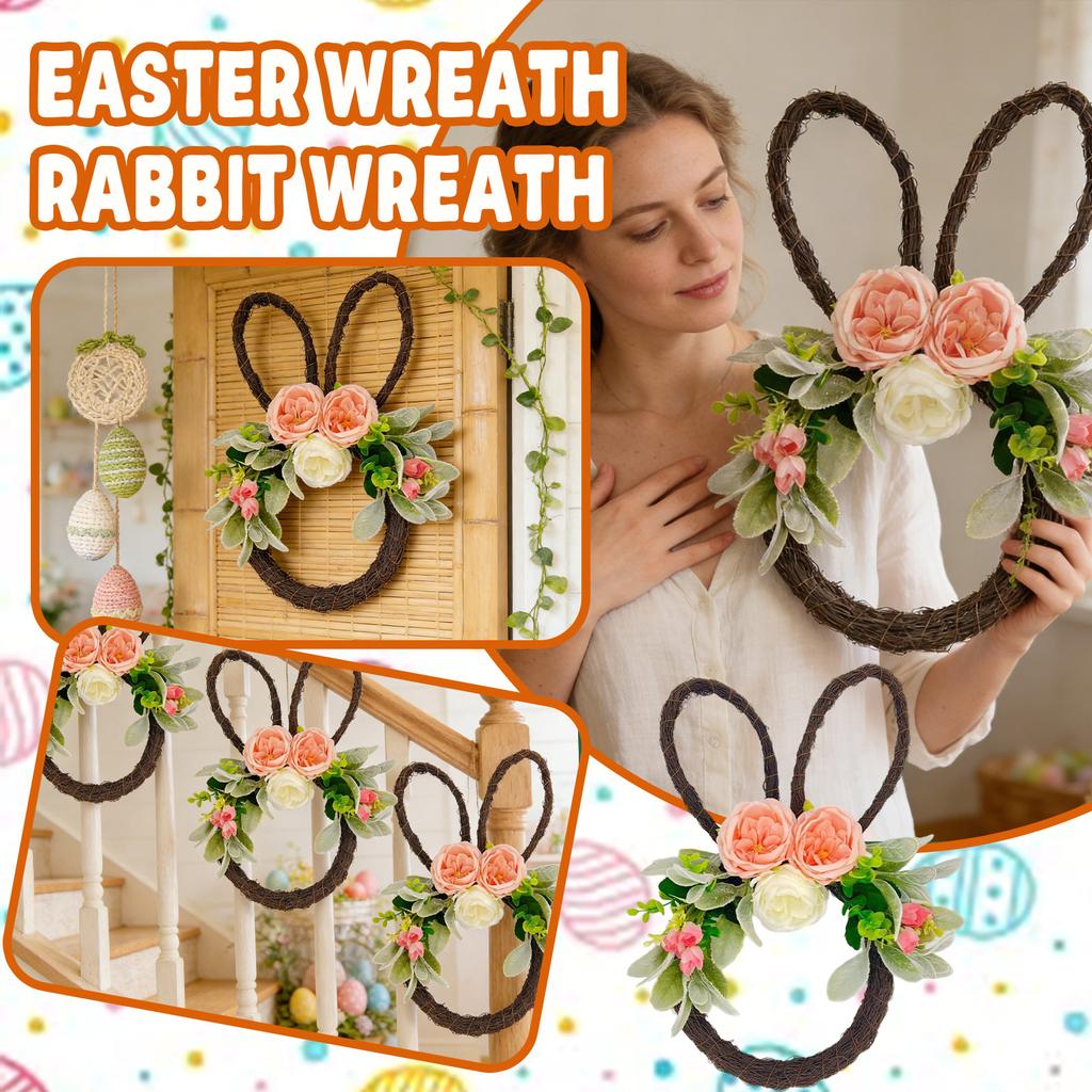 Easter Bunny Wreath Door Hanging Decoration Handmade Simulated Flower Wreath Home Front Door Decoration Background Easter Decor Wreath