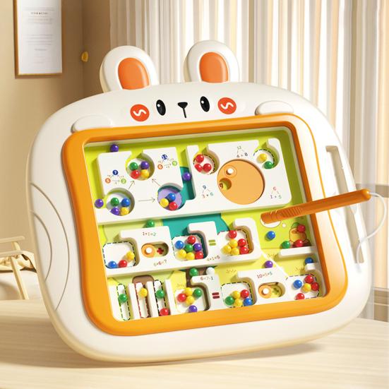 Rabbit Magnetic Bead Board Color Sorting Number Counting Maze Game Fine Motor Skills Beads Matching Kids Educational Preschool Learning Toy