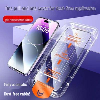 Apple iPhone 15 Pro Max Anti-Spy-Folie mit staubfreier Anbringung und iPhone 16 Staubentfernungswerkzeug.