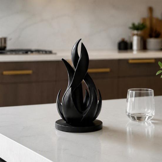 Moderní socha do obývacího pokoje 3D tištěná abstraktní socha plamene, minimalistické zkroucené umění, dekorativní měkký bytový doplněk, soška na stůl a