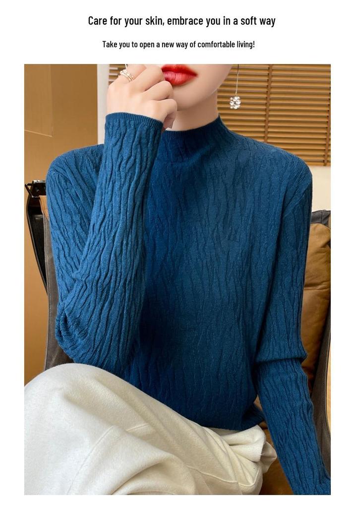 Niche Bark Texture Half-High Collar Sweater: Autumn/Winter Long Sleeve Temperament Knitwear for Women