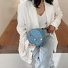 Retro Small Round Bag Women's 2025 French Sense Chain Same Bag Fashionable Blue Embroidered Shoulder Messenger Bag