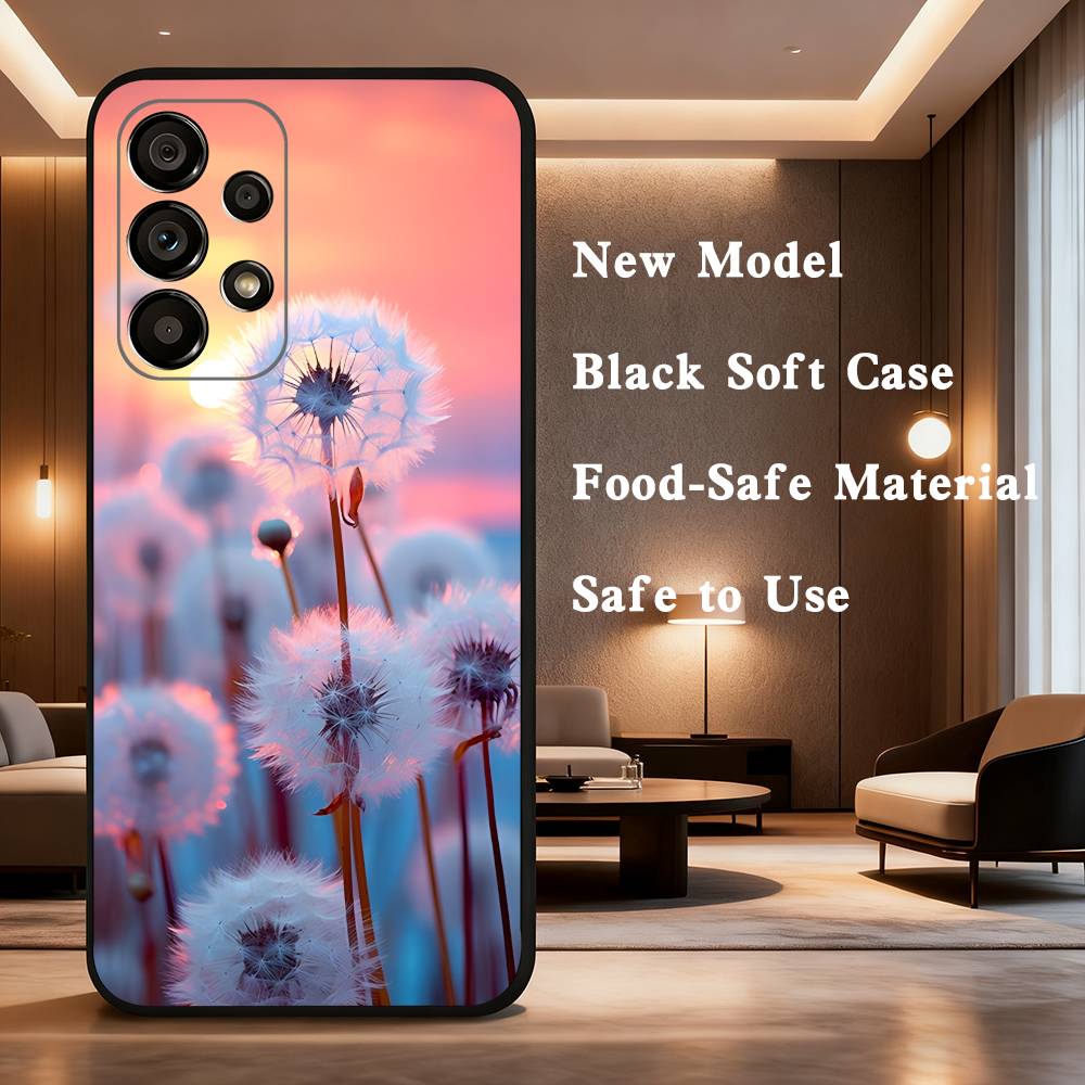 Dandelion Art Case For Samsung Galaxy A73,72,41,J7,22,Note,31,8,9,52,71,53,32,Soft Black Silicone Cover