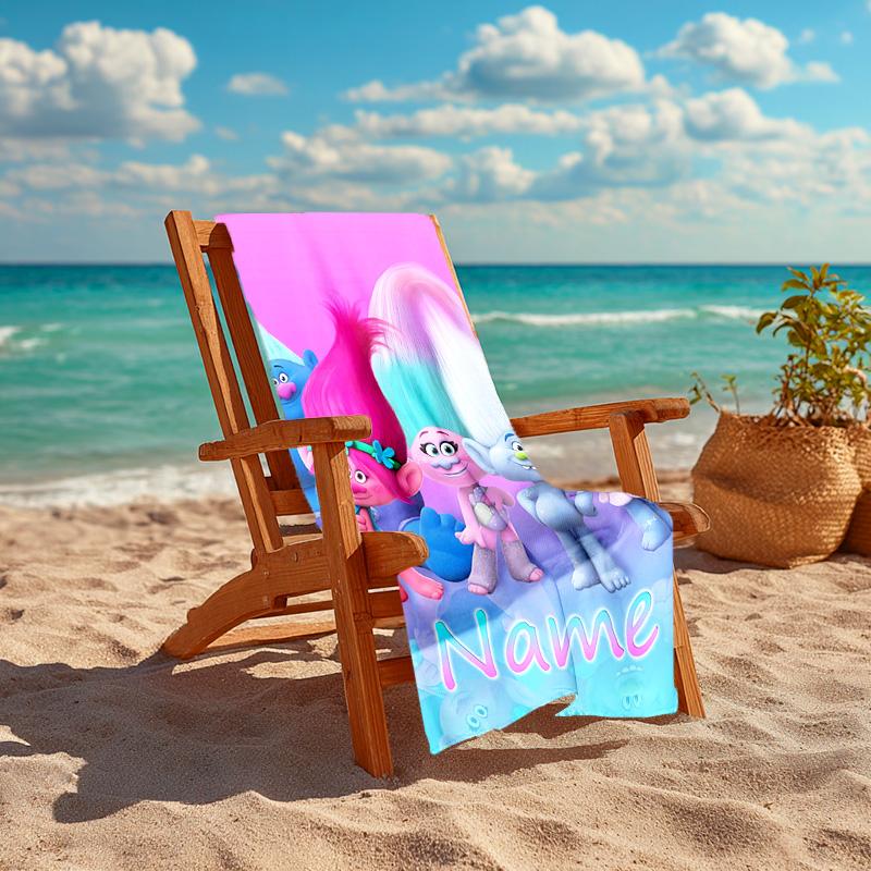 Personalized customized proof beach towel with Trolls pattern - soft, absorbent,quick-drying,perfect swimming,camping&bathing