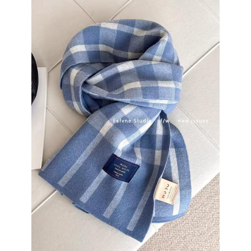 

Pure Wool Blue Plaid Scarf Winter Thickened Warm Couple Scarf 190*30cm