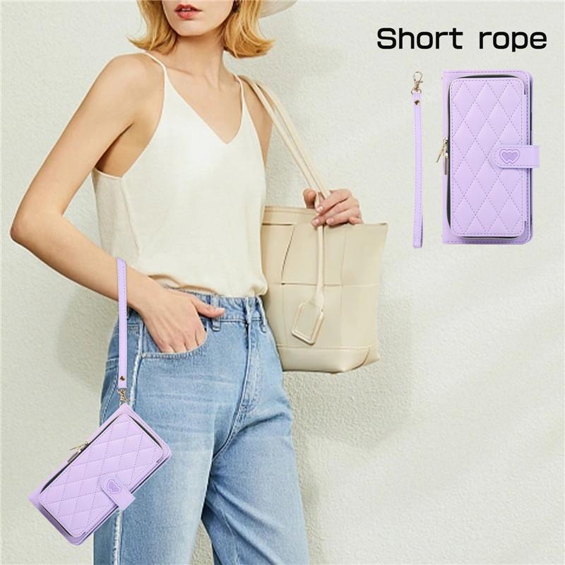 Custodia per telefono a portafoglio in pelle con cerniera con cordino per iPhone 15 Ultra 14 Plus 13 per Samsung Galaxy A54 A14 A53 A13 Nota 20 S23 S22 S21 Cover con corda da polso