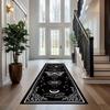 Lunar Mystic Butterfly Carpet Black Base with White Line Art Esoteric Symbols Rug Geometric Floor Mat for Meditation Spaces