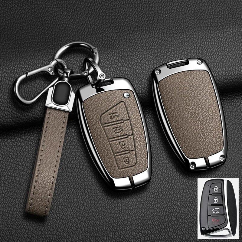 Zinklegierung Leder Auto Schlüsselhülle Hyundai Grand Santa Fe 3Dm Ix45 Ix35 Genesis Dh Grandeur Azera Hg Equus Schlüsselhülle