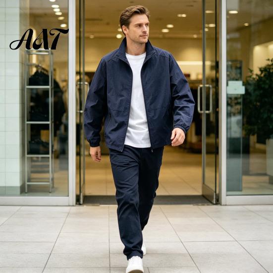 Windproof Athletic Sport Coats Men Windbreaker Jacket, Waterproof Stand Collar Coat, Casual Zip-up Lightweight Transitional Outerwear Jacket