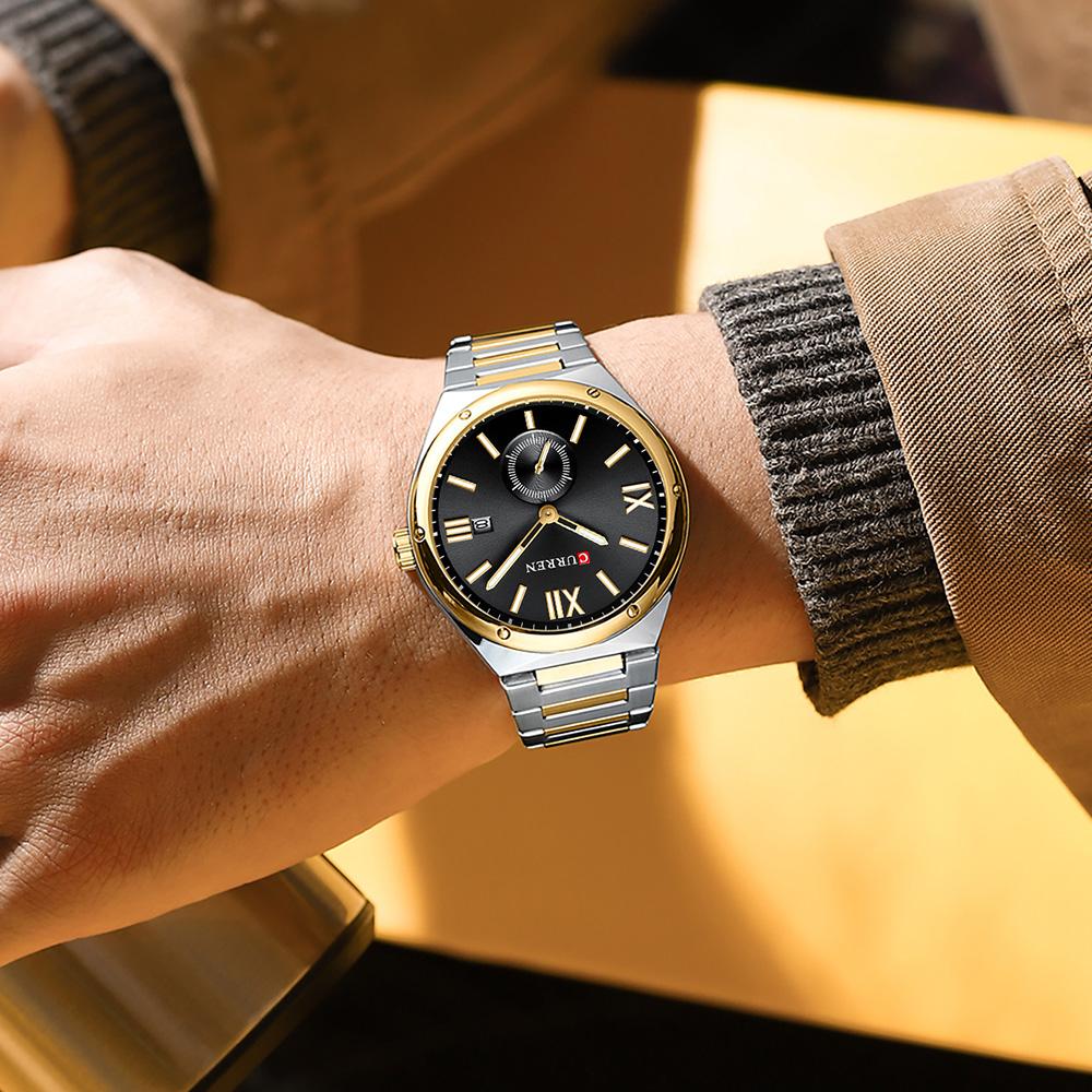 CURREN Luxury Watch Business Waterproof Male Clock Luminous Date Stainless Steel Square Quartz Men Watch Casual Business Wristwatch