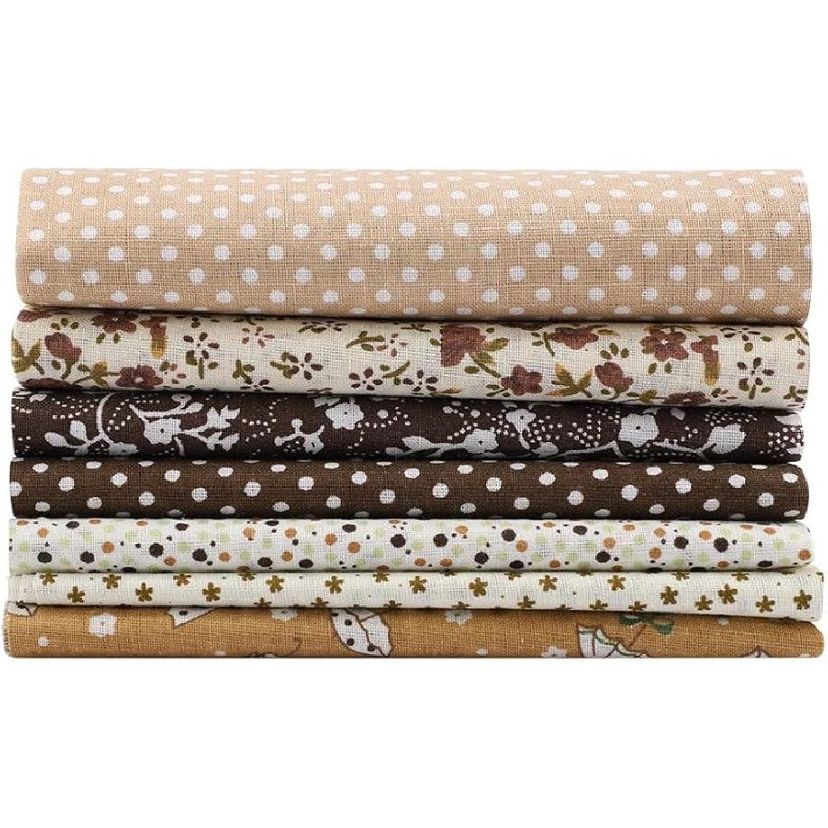 7pcs 50x50cm Cotton Fabrics DIY Floral Dots Assorted Pre-Cut Quarters Bundle Cotton Quilt Fabric Sewing Quilting Patchwork(Brown)