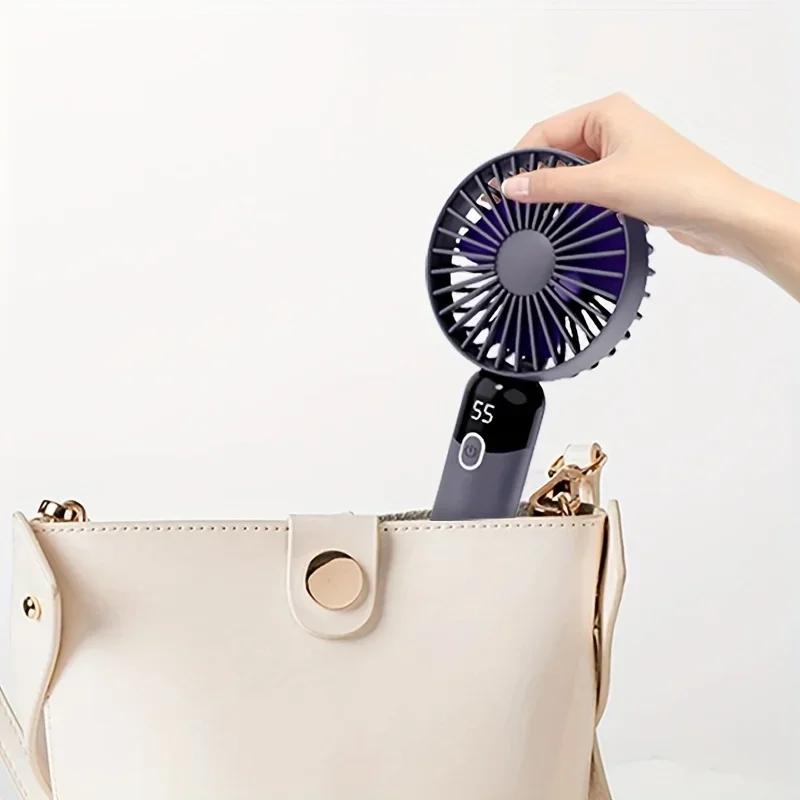 

Portable Fan, 6 Speeds Personal Fan with Base, Digital Display, Makeup Fan Handheld/Neck/Desk Fan for Outdoor Indoor