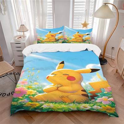 3pcs Pikachu Duvet Cover Set, Includes 1 Duvet Cover and 1/2 Pillowcases (No Insert) Yy251104228