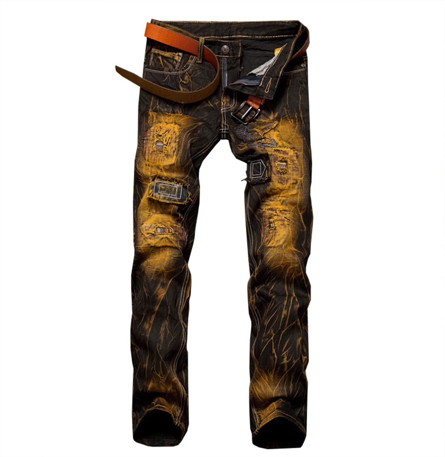 

Petit de Français Men s Distressed Denim Jeans, Stylish, for Men, Boys, Gentlemen, All-Season, School, Rider Pants, R-5 (Size 38, Yellow)