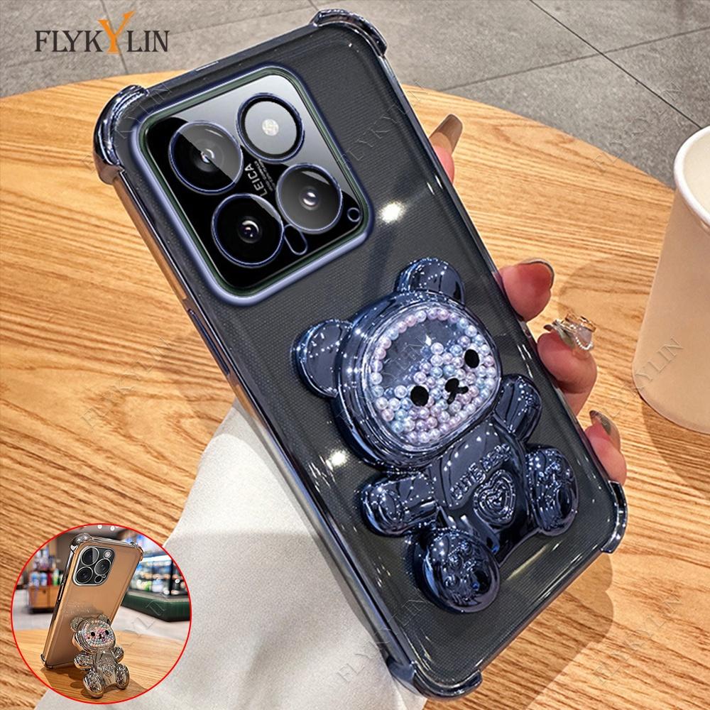 

FLYKYLIN Милый чехол для телефона с покрытием и подставкой в виде медвежонка для Xiaomi Redmi 15C 14C 13 13C Прозрачная крышка-подставка Redmi 13 (4G)