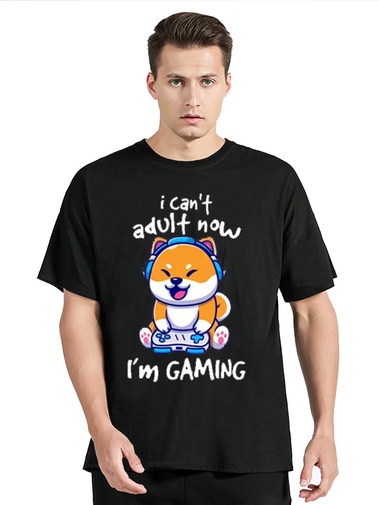 I Cant Adult Now Im Gaming Shiba Gamer Cant Adult Cotton T-Shirt Graphic Short Sleeve Cotton Tshirt Unisex Tops Tees Streetwear S разноцветный