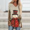 Ladies' Fashionable Casual Christmas Printed T-shirt Long Sleeved V-neck Mid Length Top