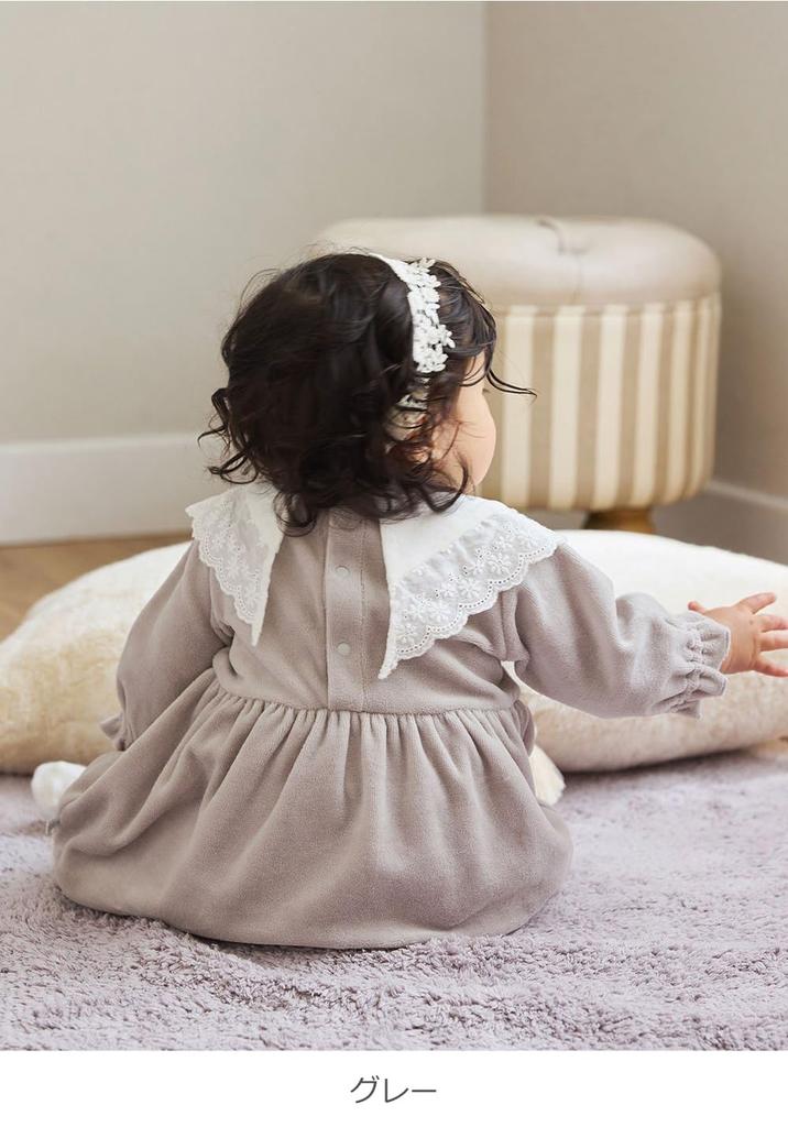 Baby Lace Long Commemorative 70 Pink [Mokumofu] Clothes, Collar, Romper, Girls, Sleeve, Formal, Photoshoot, Velor,