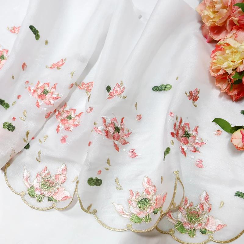 100 x 150 cm chinesische Farbverlauf-Stickerei Lotus Spitze weicher Stoff DIY Hanfu Shirts Puppentuch DIY Nähen Handwerk Organza Tüll Stoff