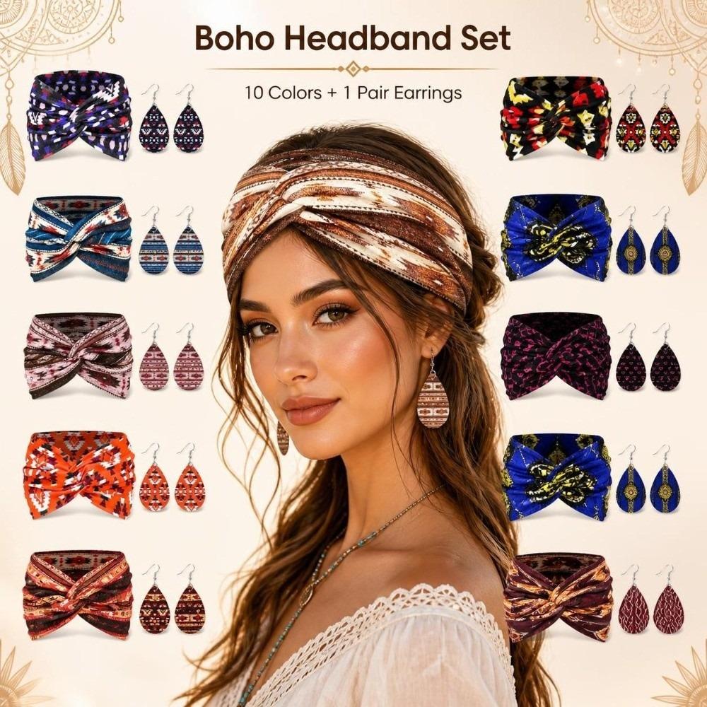 3pcs Boho Women's Hairband Set Wide Women's Earrings Set Twist Headband Earrings Set  Sports Wear