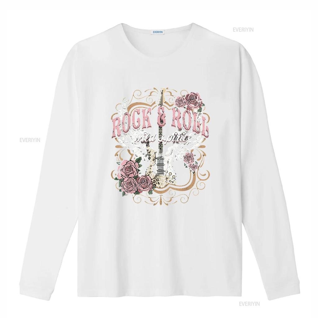 Damen Rock And Roll Wild Spirit Boho Engelsflügel Floral Gitarre T-Shirt Schwarz vintage Gewaschenes Oberteil Für den Alltag Dehnbar