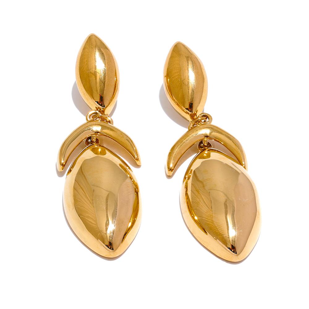Yhpup Fashion 316L Stainless Steel Flower Leaves Big Drop Dangle Earrings Water Resistant Stylish Golden Statement Jewelry