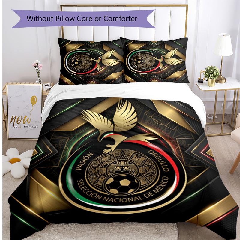 Mexico footbal Printed Bedding 3 Piece Set Cozy Breathable Bed Cover Set as Housewarming Holiday Gift