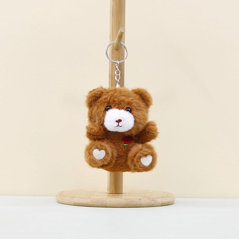 Delightful Miniature Rose Bear Keychain Fluffy Stuffed Animal For Lovers Gift