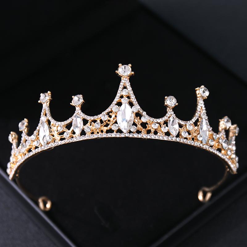 Gold Color Crystal Tiaras and Crowns Headband for Women Party Rhinestone Bridal Wedding Hair Accessories Jewelry Crown Tiara