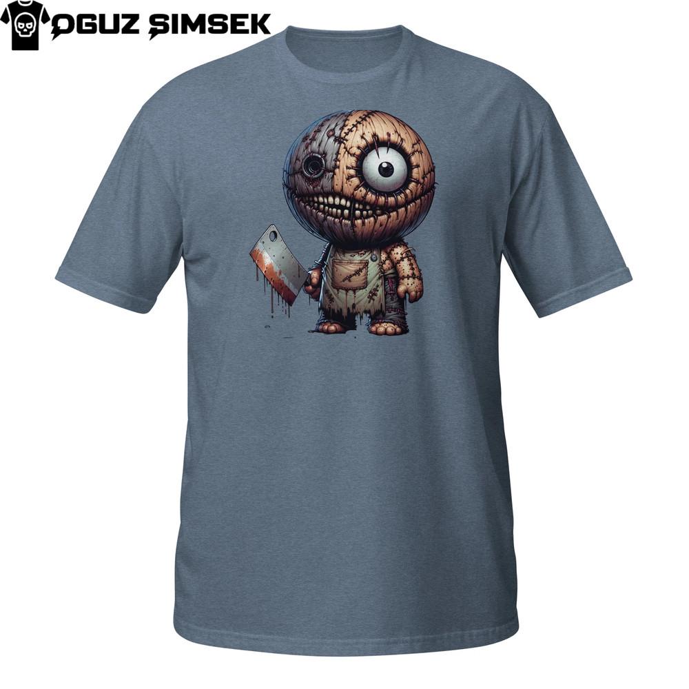 

Scary Doll T-Shirt | Stitched Plush Toy with Knife | Creepy Horror Plush Tee M