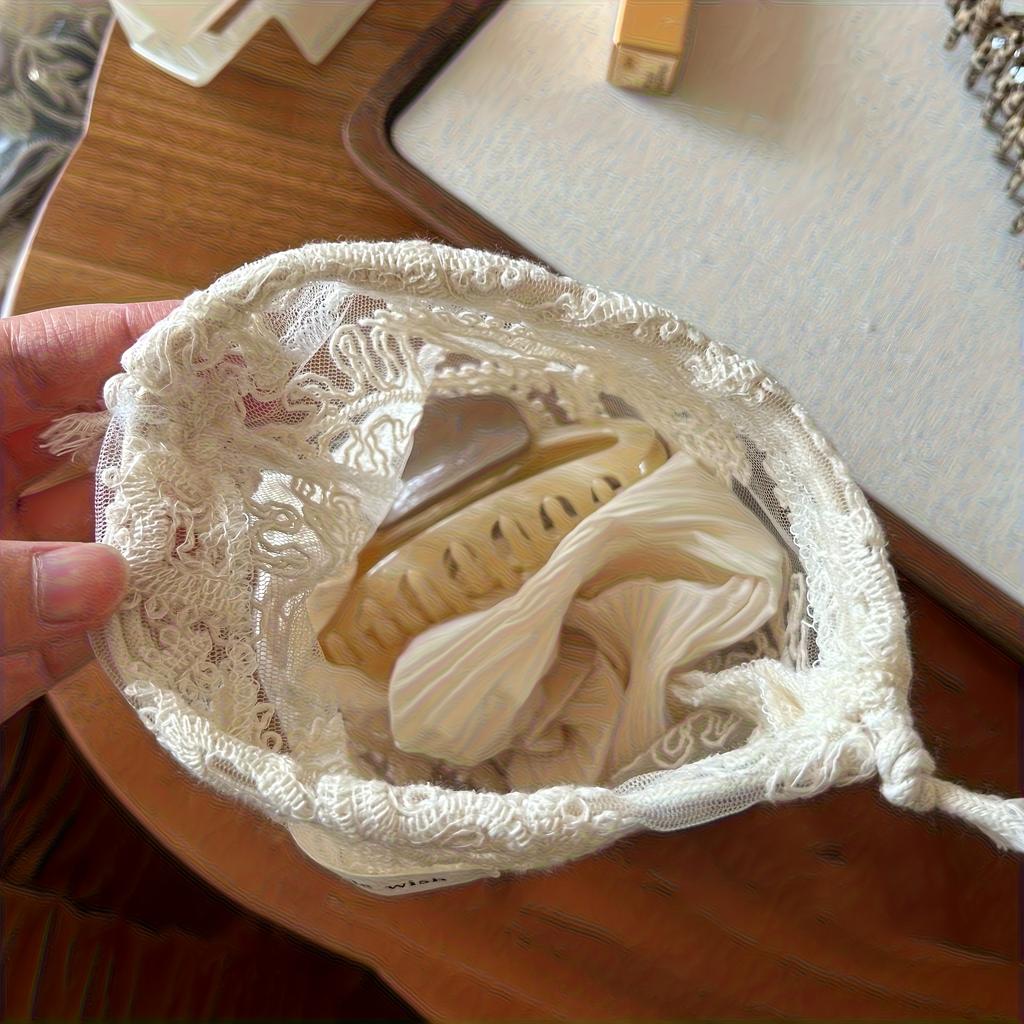 Vintage Lace Embroidered Travel Drawstring Storage Bag Pouch, Fabric Organizer, Cosmetic Bag, Sanitary Pad Storage Bag, Cable Earphone Organizer