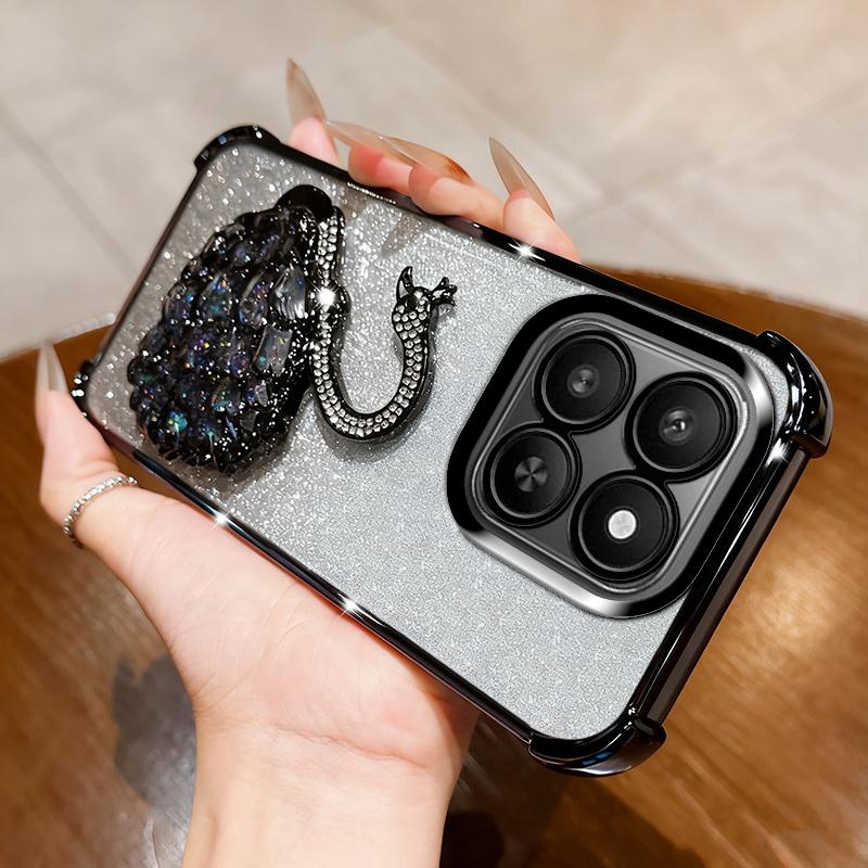 KEYSION Shockproof Plating TPU Phone Case for HONOR X7d 5G Glitter Jewelled Swan kickstand Back Cover for Honor 400 Smart 5G