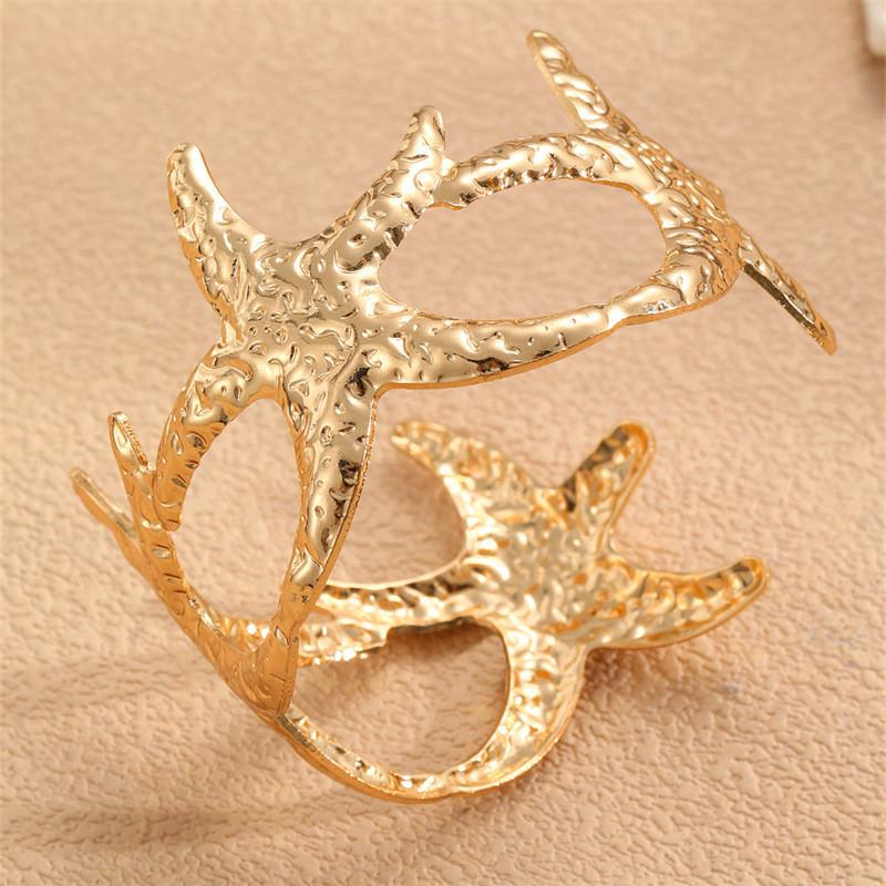 Style Metal Flower Open Bracelet With Starfish Charm For Women Summer