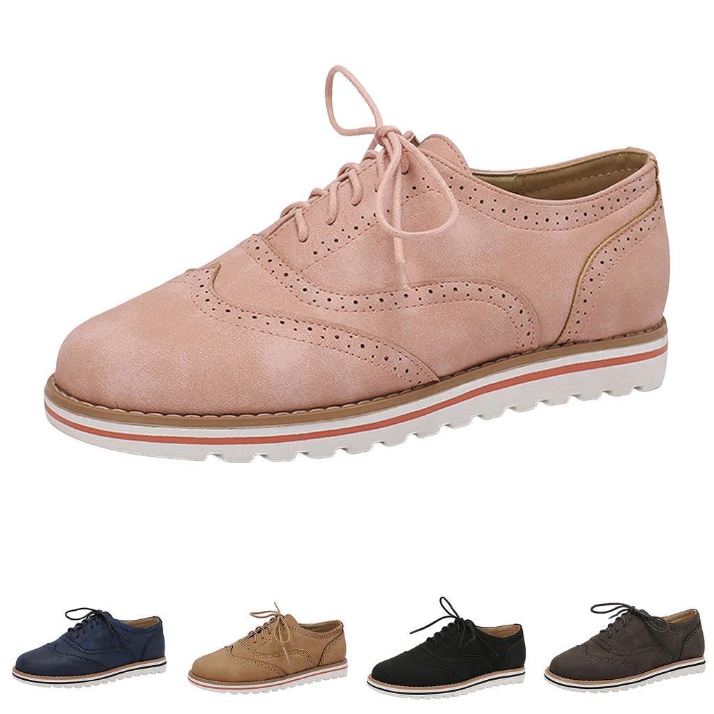 Oxford Flats Shoes Women Leather Comfort Lace Up Lady Brogue Derby Designer Vintage Casual Platform Shoes Women Sneakers