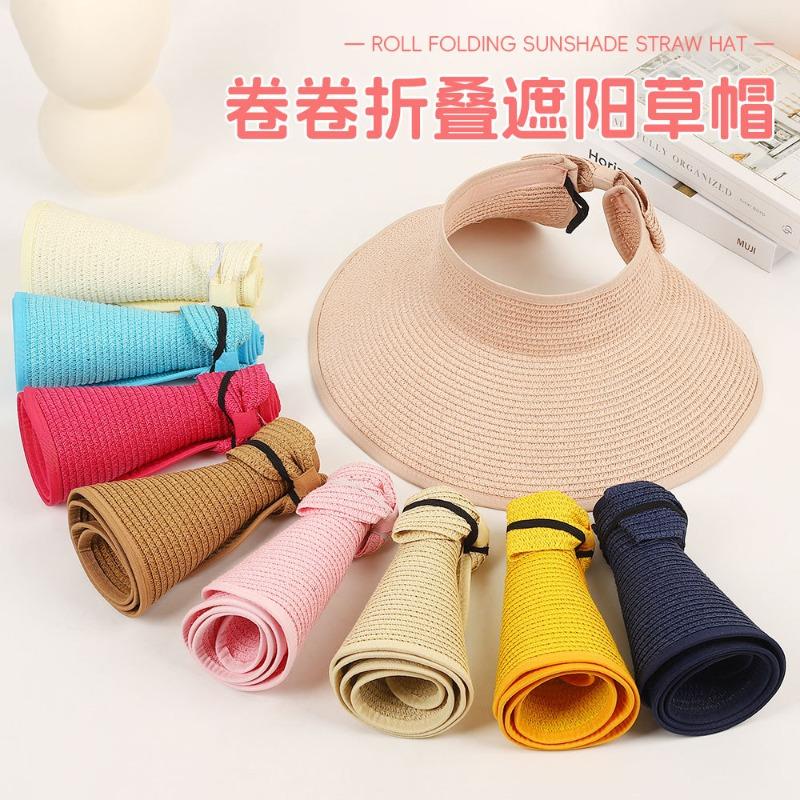 New Summer Folding Empty Top Hat Large Edge Sunshade UV Protection Sun Protection Hat Outdoor Sports Mountaineering Travel Straw Hat