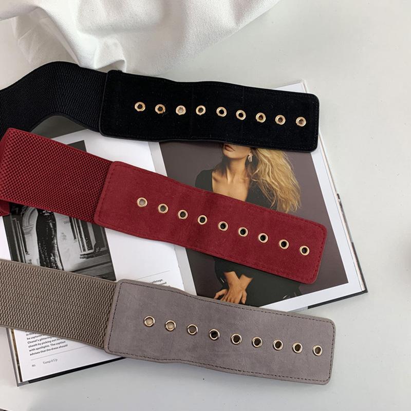 Fashion Suede Women Belt Slim Elastic Wide Belt Square Buckle Waistband Female Ladies Dress Coat Decoration Straps Cummerbund