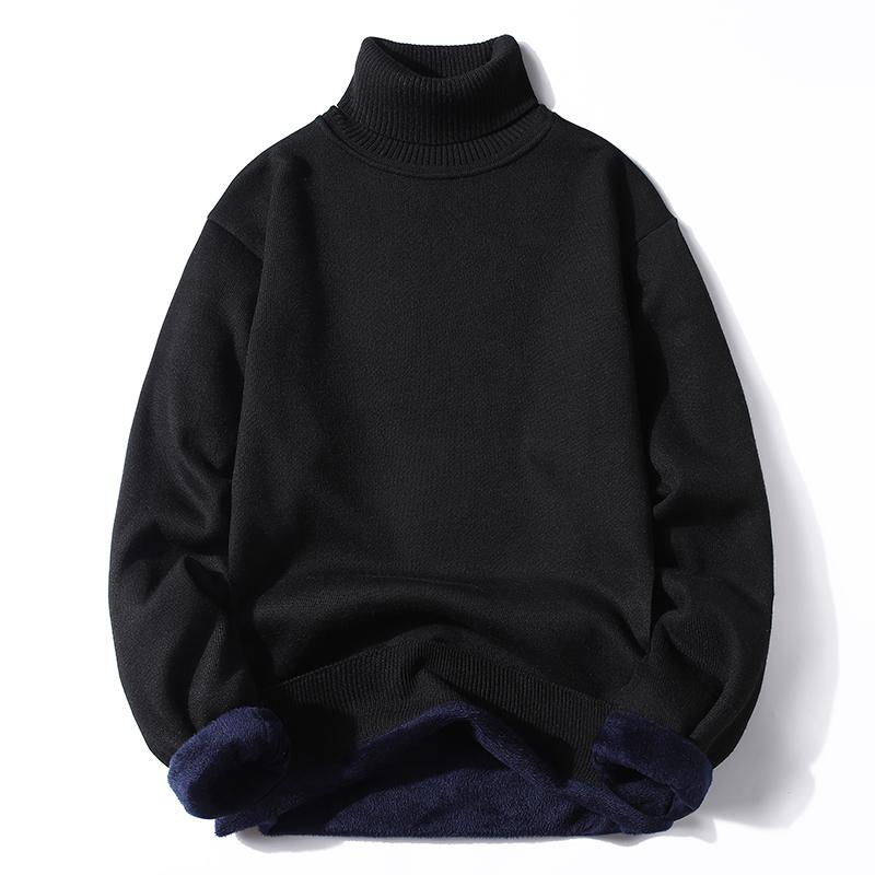 2024 Autumn Men Turtleneck Sweater Fleece-lined  Jumper Sweater Cozy Stylish Men Sweater Male Warm Slim Knitting Pullovers