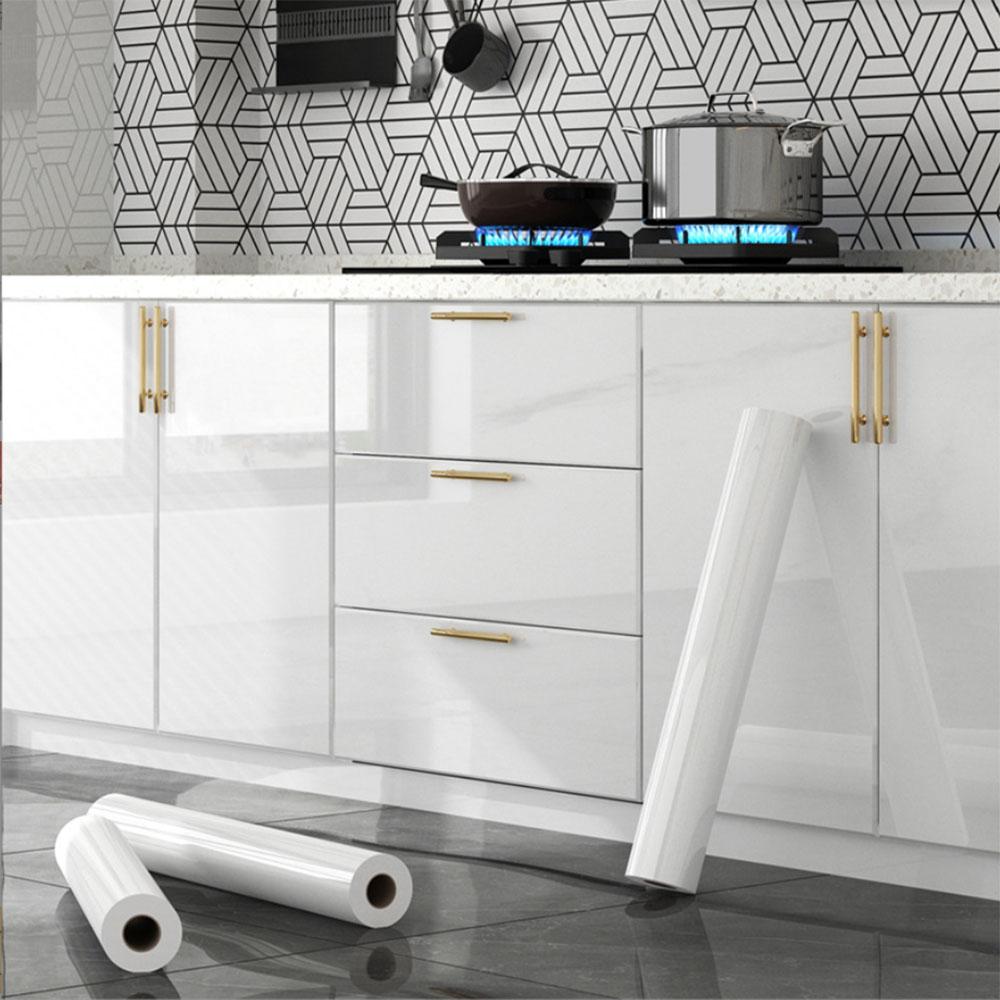 Glossy White Stickers Vinyl Self Adhesive Waterproof Oil Proof Sticker Kitchen Counter Panels Furniture Renovation Wallpaper