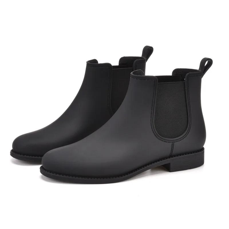 Comemore Regenstiefel Wasserdicht Runde Zehenpartie Gummizug Niedriger Absatz Mode Rutschfest Damen Gummischuhe Damen Chelsea Stiefeletten 41
