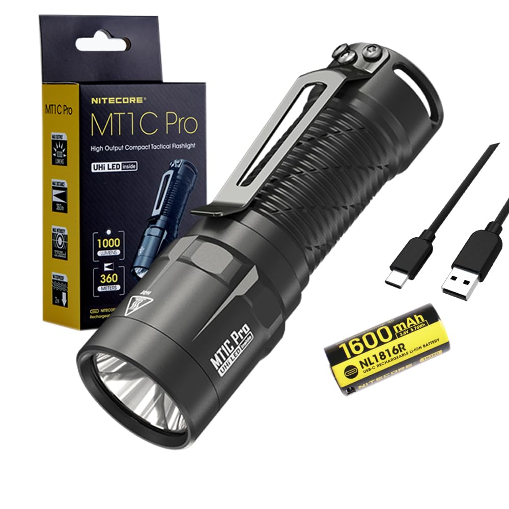 

Компактный фонарик для повседневного ношения Nitecore MT1C PRO Люмены с Эко-сенсором и зарядным кабелем - 1000 USB-C чёрный