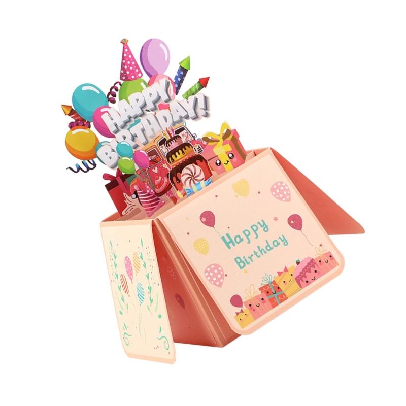 Colorful Celebration Greeting Card Eye Catching 3D Boxes Birthday Card with Envelope Elegant Birthday Greeting Card