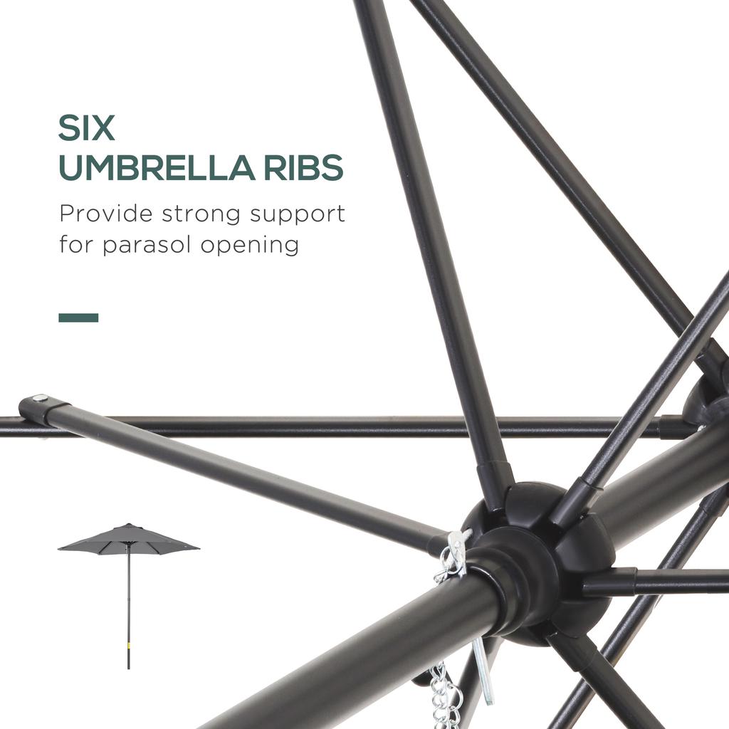2m Garden Parasol Umbrella Outdoor Sun Shade With 6 Sturdy Ribs For Balcony Bench Garden Dark Grey