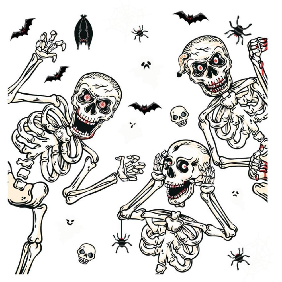 Spine-Chilling Halloween Stickers, Skeleton Halloween Decor, 4 Sheets Of Reusable Window Decals, Suitable For Gothic Wall Paper, Easy To Apply