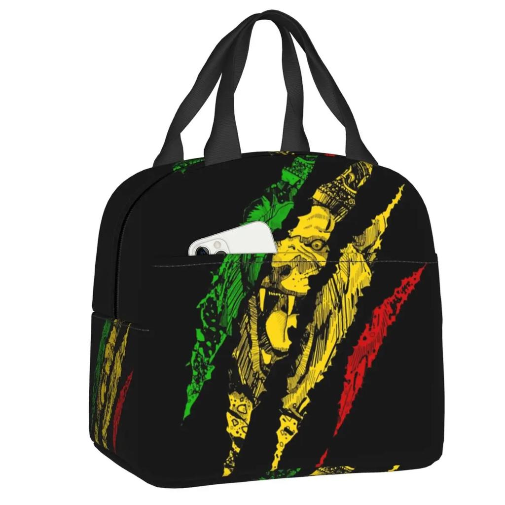 Reggae Music Lion Jamaican Flag Rasta Rastafari Thermal Insulated Lunch Bag Women Resuable Lunch Tote Travel Storage Food Box