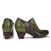 Johnature Genuine Leather Ethnic Style Pumps Women Shoes Round Toe Fashion Handmade Med Heels Ladies Shoes