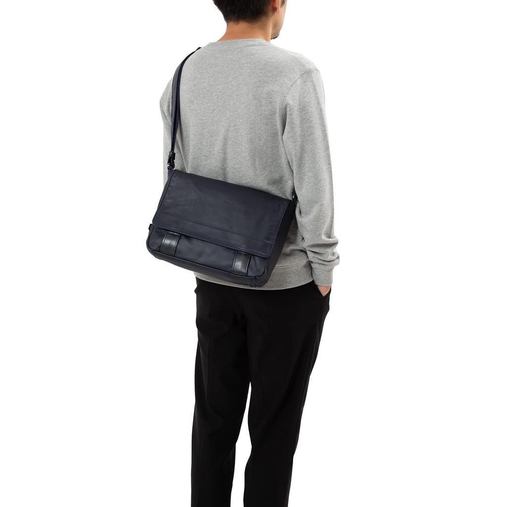 Doubles Crossbody Genuine Leather Shoulder A4 Navy Men's Bag, Size, VWE-1926,