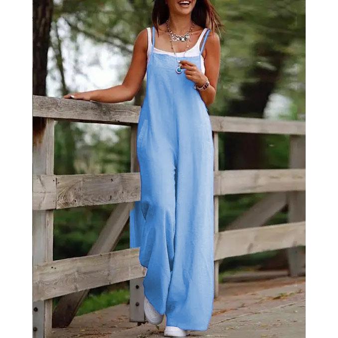 Oversized XS-5XL Women Loose Overalls Summer Fashion Female Sleeveless Wide Leg Pant Suits