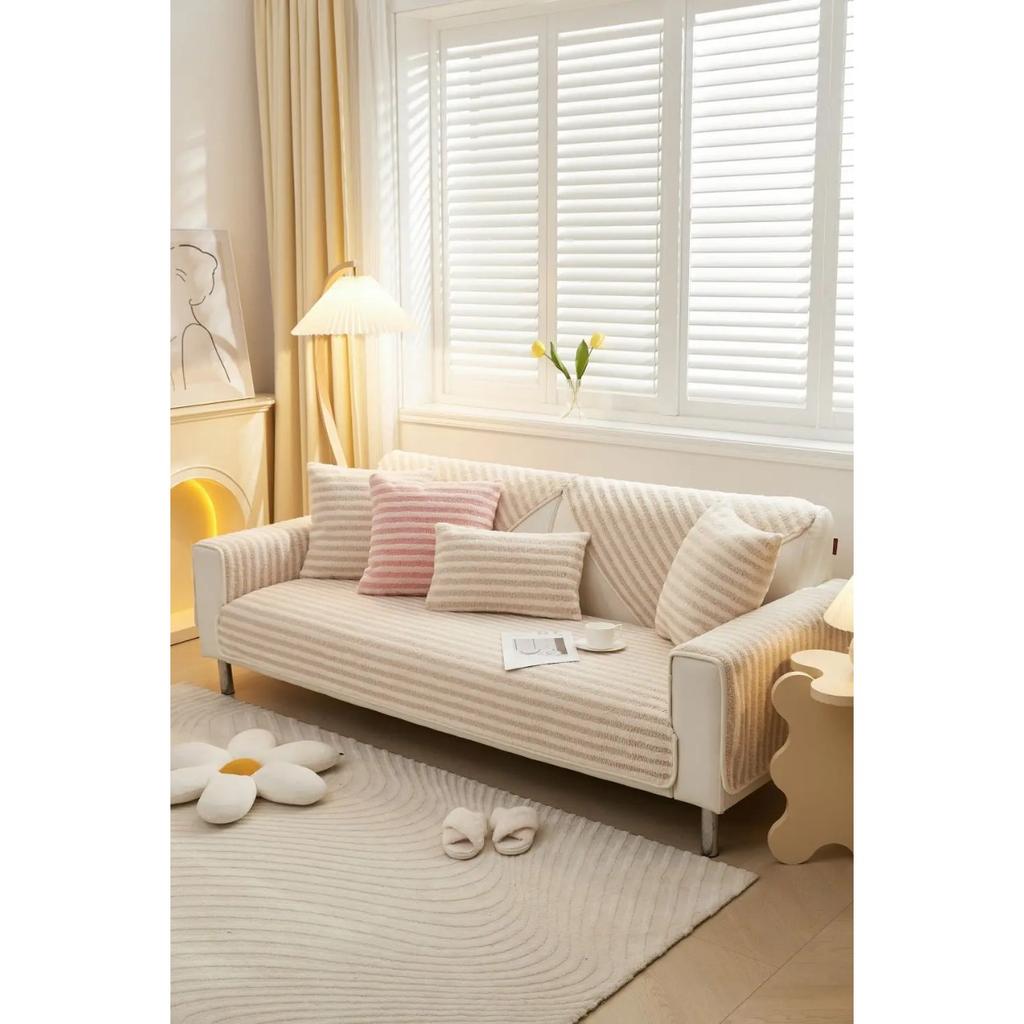 Living Room Anti-slip Couch Sofa Cover  Autumn Nordic Stripe Woolen Sofa Cushion Cover Slipcover Funda